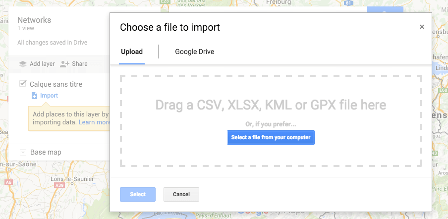 Google Maps - My map - import