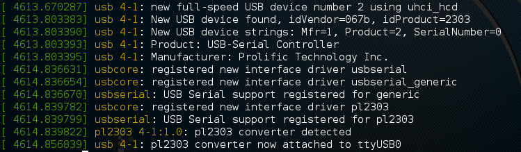 dmesg for USB Receiver PL2303
