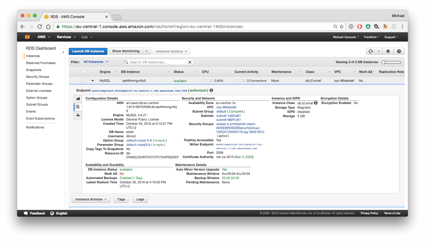 AWS RDS information